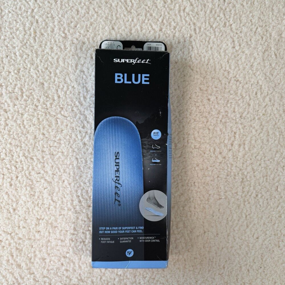 Superfeet All Purpose, Med Arch Insoles Blue Size C: USW 6.5-8